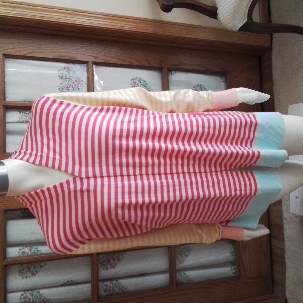 NEW!! Lands' End long-sleeved open cardi, 100% cotton, Large, pink/green/aqua
